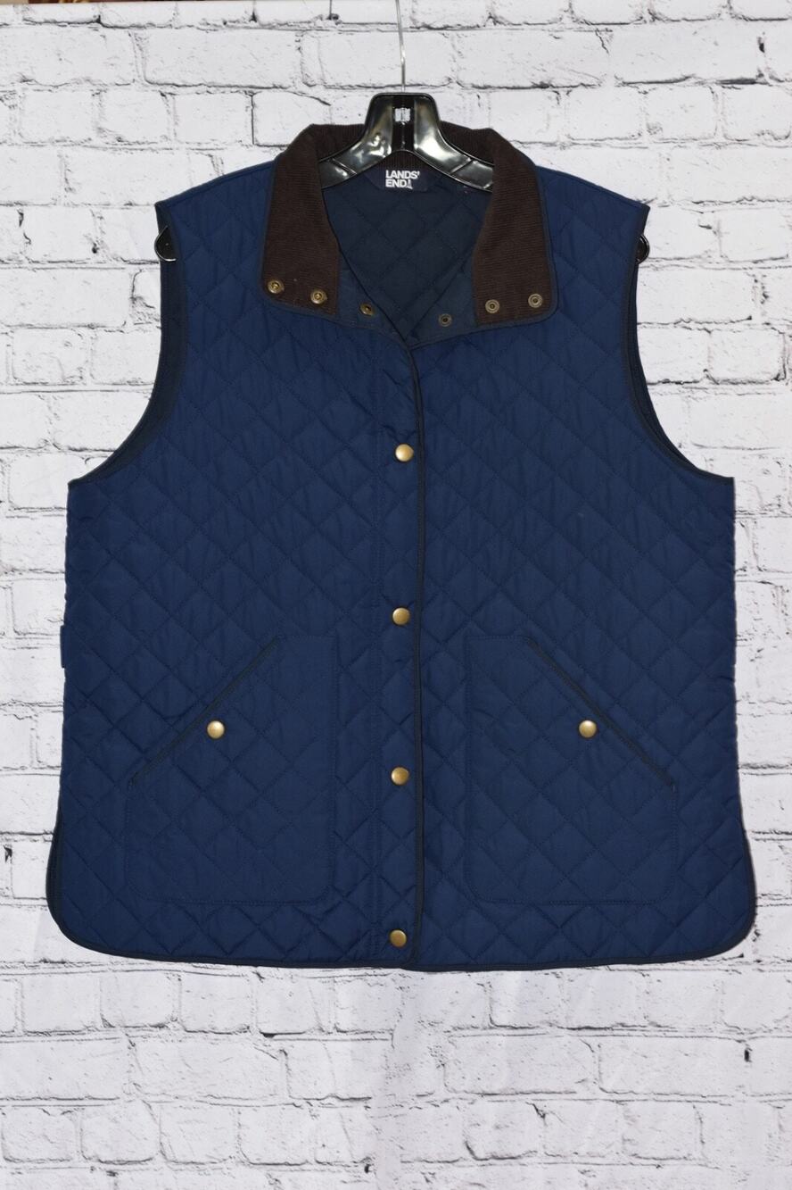 Lands' End Quilted Lightweight Primaloft Vest Corduroy Collar Snap Front L/P